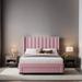 Full Size Storage Bed Velvet Upholstered Platform Bed with Drawer, Beige