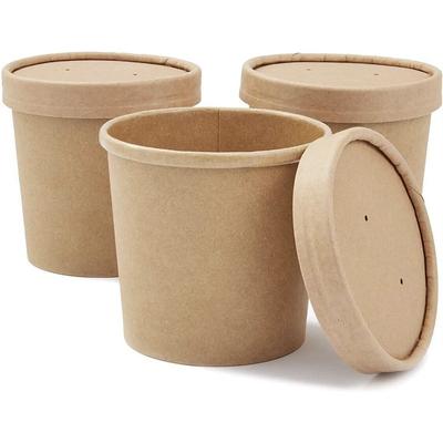 Disposable Kraft Paper Food Cups with Vented Lids