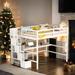 Full Size Loft Bed with Desk, Bookshelves and Storage Staircase, White
