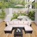 Brown+Beige 7-Piece Outdoor Garden Patio Sofa Set with Coffee Table