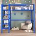 Modern Style Full Size Metal Loft Bed with 4-Tier Shelves and Storage, Creative Structure, Storage Space, Good Stability, Blue