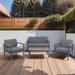 Dark Grey Acacia Wood Outdoor Sofa Set with Heavy Duty Steel Frame