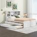 Wood Full Size Platform Bed with Charging Station, Twin Size Trundle and 3 Drawers,Antique White