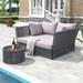 PP Rope Outdoor Double Chaise Lounger Sunbed Set with Round Tempered Glass Coffee Table, and Weather-Resistant Cushions