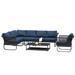 Navy Blue 7-piece Outdoor Patio Sofa Set with Tempered Glass Table, Modular Seating, Thick Cushions, Weather-Resistant Materials