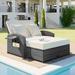 PE Wicker Rattan 2-Person Reclining Daybed with 3-Height Adjustable Back and Cushions, Waterproof Cover, Foldable Cup Trays