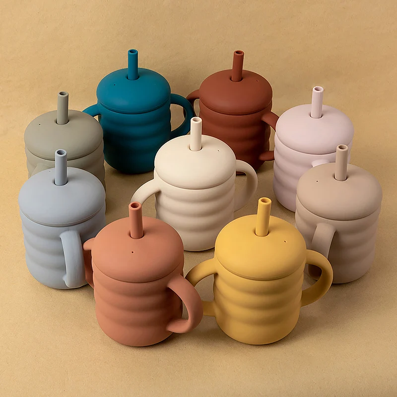 Baby Silikon Tasse tragbare Trinkhalm Tasse Kinder auslaufs ichere Still flasche Tasse Baby Fütterung Tasse Lern becher Image
