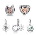 Original 100% 925 Sterling Silver Charm Bead Green Enamel Lucky Clover Charms Fit Pandora Bracelets