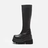 Klassische Damen Mode Plattform Stiefel Chunky Ferse Keile Mitte Wade Frauen Stiefel Casual Marke Dicken Boden Winter Schuhe Frau