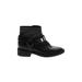 Nine West Ankle Boots: Strappy Chunky Heel Casual Black Print Shoes - Women's Size 6 1/2 - Round Toe
