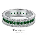 Vinregem 2MM Round Cut Lab Created Emerald Sapphire Ruby Gemstone Row Ring For Women 925 Sterling