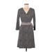 Ann Taylor Casual Dress - A-Line V Neck 3/4 sleeves: Black Print Dresses - Women's Size 8