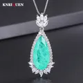 Luxury Vintage 12*26mm Emerald Paraiba Tourmaline Pendant Necklace for Women Lab Diamond Cocktail