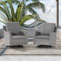 Aok Garden 2-Set Outdoor PE Wicker Furniture Wide Seat Conversation Couch Set Swivel Rocking Chair Wicker/Rattan in Gray | Wayfair JT-PS-R145HGY-2