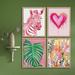 SIGNLEADER Modern Love & Wildlife Striped Zebra & Heart Framed On Paper 4 Pieces Print Paper in Brown/Green/Pink | 10 H x 8 W x 1 D in | Wayfair