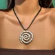 IngeSight.Z-Collier pendentif spirale en métal évidé simple pour femme tour de cou en cuir noir