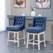 HomCom Counter Height Bar Stools Set of 2, 180 Degree Swivel Barstools, 27" Seat Height Bar Chairs, Gray Wood/Upholstered in Blue | Wayfair