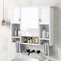 Ikkle 35" X 28" Modern Wall Mounted Bathroom Storage Cabinet, Bathroom Wall Cabinet w/ Mirror, Medicine Cabinet w/ Towels Bar in Gray | Wayfair