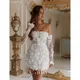 Cathy-Mini robe de Rhbrodée en dentelle de fleurs robes de soirée blanches manches amovibles robe