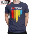 T-shirt à col rond en coton fantaisie pour hommes I Love Techno Music Audio Tshirt Cadeau