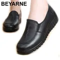 BEYARNE-Chaussures en cuir véritable pour femmes grande taille 4 5-9 bout rond chaussures plates