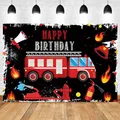 Toile de fond d'anniversaire de pompier pour la photographie camion de pompier décoration de fête