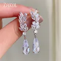 ZAKOL – boucles d'oreilles en Zircon blanc pour femme pendentif en cristal avec fleur et goutte