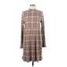 SO Casual Dress High Neck Long sleeves: Brown Plaid Dresses - Women's Size Large