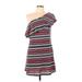 Love, Fire Casual Dress - Mini One Shoulder Short sleeves: Red Stripes Dresses - Women's Size Large