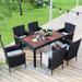 Canora Grey Trenholm Rectangular 6 - Person 59.1" L Outdoor Restaurant Dining Set Wood in Black/Brown | 59.1 W x 35.4 D in | Wayfair