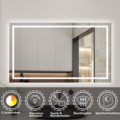 Badspiegel mit Beleuchtung 140x80cm - Kalt/Neutral/Warmweiß Dimmbar+Wand/TouchSchalter+Beschlagfrei