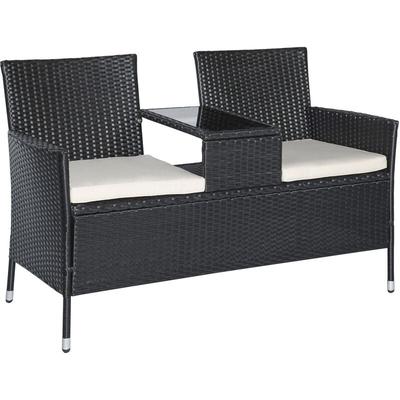 Gartenbank Polyrattan 2-Sitzer UV-beständig Sitzbank mit Tisch Kissen Rückenlehne Gartenmöbel Image