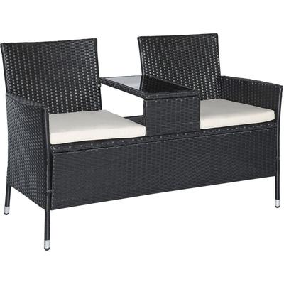 Outsunny - Polyrattan Gartenbank Gartensofa Sitzbank mit Tisch 2-Sitzer Stahl Schwarz B133 x T63 x