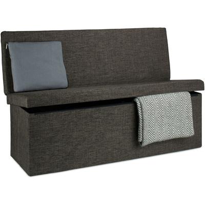 Sitzhocker mit Lehne, HxBxT:73x114x38cm, stabiler Sitzcube, Aufbewahrungsbox mit Deckel, Leinen, Image