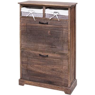 Schuhkipper HHG 670, Schuhschrank Schuhregal Schuhablage, Massiv-Holz Shabby-Look Korb-Schublade Image