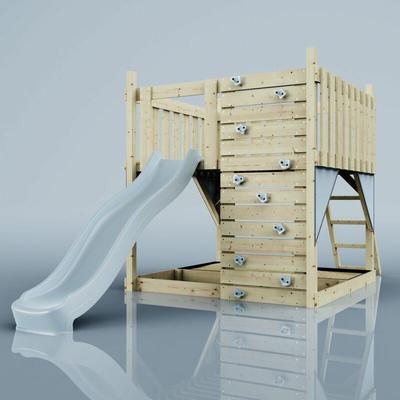 Rebo Spielturm aus Holz mit Kletterwand Outdoor Klettergerüst mit Plattform, Wellenrutsche und