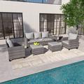 Red Barrel Studio® Banno 5 - Person Outdoor Seating Group w/ Cushions Synthetic Wicker/All - Weather Wicker/Metal/Wicker/Rattan in Gray | Wayfair