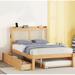 Bay Isle Home™ Queen Size Elegant Bed Frame w/ Rattan Headboard & Sockets Wicker/Rattan in Brown | 41.1 H x 62 W x 82.3 D in | Wayfair