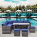 Latitude Run® Mahrus Outdoor Patio Furniture Set, 7 Pieces Outdoor Sectional Conversation Sofa, Rattan in Gray | Wayfair