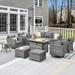 Red Barrel Studio® Bobia Rattan Wicker 7 - Person Seating Group w/ Fire Pit & Cushions in Gray | 28.54 H x 76.97 W x 29.13 D in | Outdoor Furniture | Wayfair