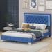 House of Hampton® Kalleb Full Size Modern Velvet Platform Bed w/ LED Lights & Tufted Headboard Upholstered/Velvet in Blue | Wayfair