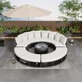 wendeway 9-Piece Outdoor Patio Furniture Luxury Circular Outdoor Sofa Set Rattan Wicker Sectional Sofa Lounge Set w/ Tempered Glass Coffee Table | Wayfair