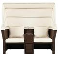 wendeway 2-Seater Outdoor Patio Daybed Outdoor Double Daybed Outdoor Loveseat Sofa Set w/ Foldable Awning & Cushions For Garden in Brown | Wayfair