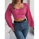 Shirt Crop Women's Pink Wine Dusty Rose Plain Crop Top Street Daily Fashion U Neck Regular Fit S