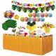 124 pièces décoration de scène de fête de festival jupe de table à pampilles style hawaïen décoration tropicale feuilles arrière de tortue fleurs d'hibiscus bandes de fleurs colorées