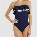 J. Crew Swim | J. Crew Navy/White Ruffle Bandeau One-Piece Swimsuit Size 14 | Color: Blue/White | Size: 14