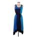 Ann Taylor Casual Dress - Midi: Blue Color Block Dresses - Women's Size 6 Petite