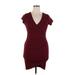 Almost Famous Casual Dress - Bodycon V-Neck Short sleeves: Burgundy Solid Dresses - Women's Size 1X