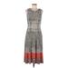 Casual Dress - Midi: Gray Animal Print Dresses - Women's Size 8 Petite