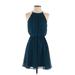 Lush Cocktail Dress - A-Line Crew Neck Sleeveless: Teal Solid Dresses - Women's Size Small